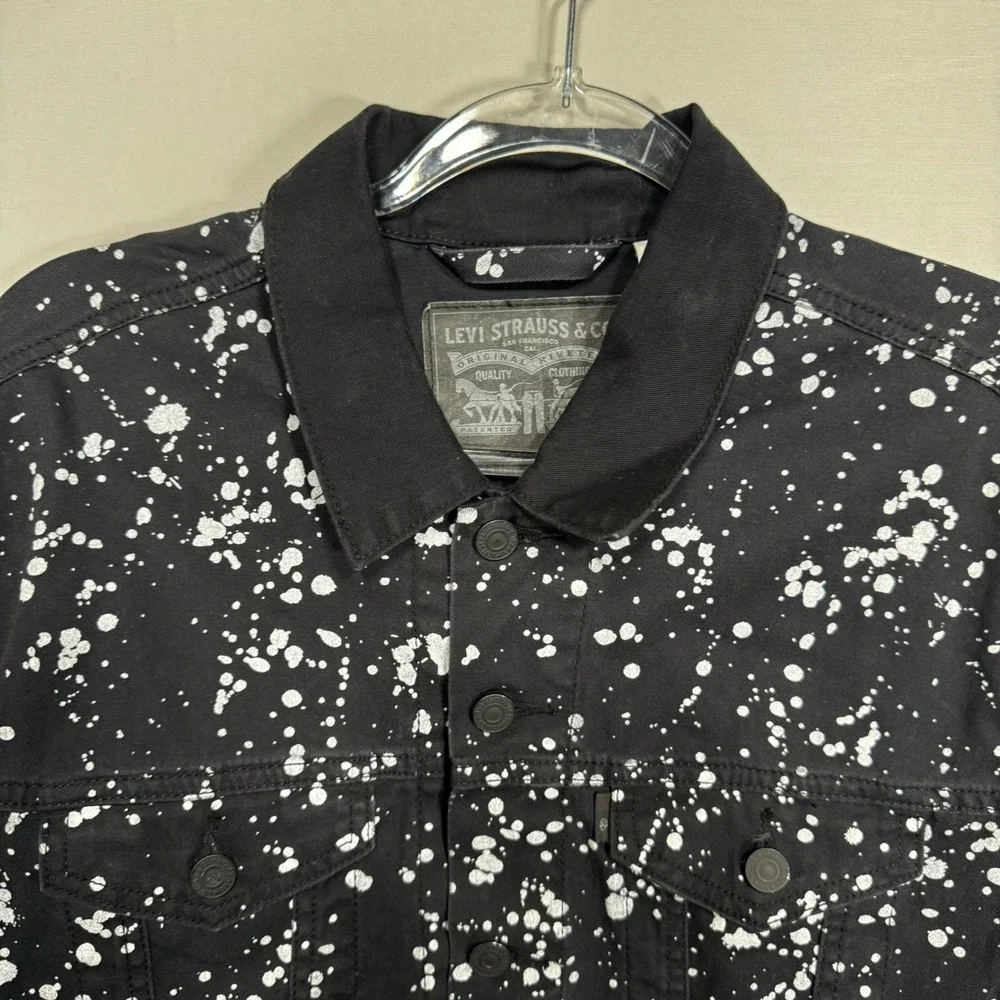 Levi Strauss & Co Paint Splatter Denim‎ Trucker Jacket Small Black Excellent - Picture 5 of 7